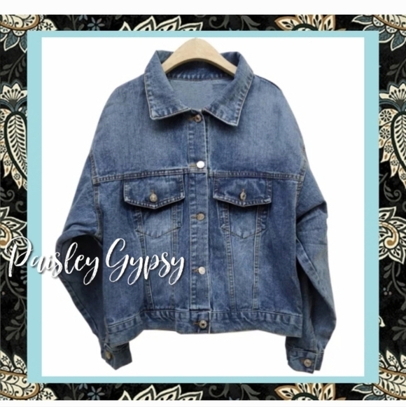 Blue Denim Embroidered Jean Jacket Oversized OSFM - Picture 5 of 14